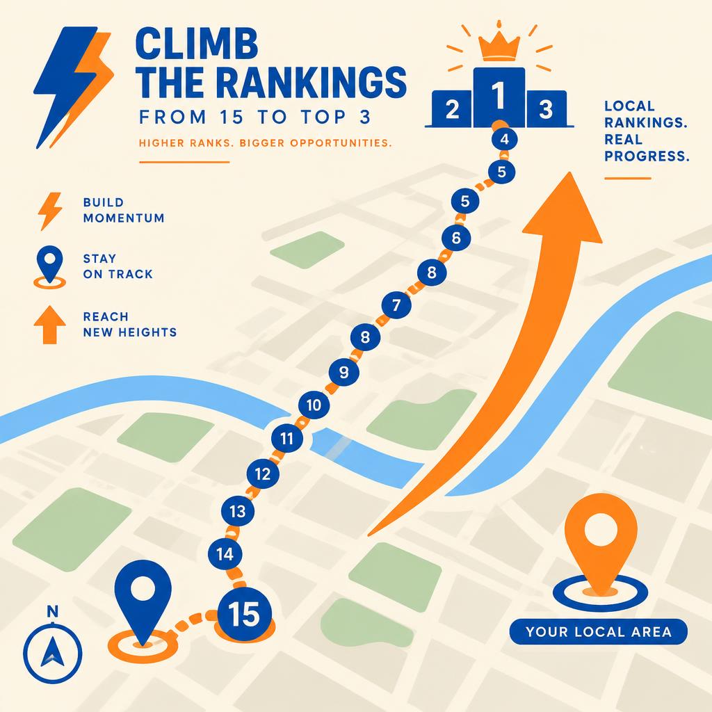 Map route climbing from rank 15 to the top 3 podium